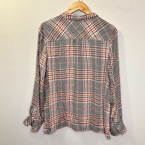 J. Jill Women’s Plaid Button Front Ruffle Tartan Shirt Size Medium - Picture 5 of 12